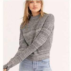 Free People | Too Good Gray Marled Cotton Knit Mockneck Pullover Sweater Medium